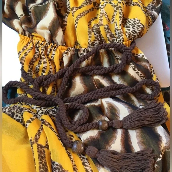 Entro sz med Dark Yellow & Brown Animal Print Maxi Dress - Picture 5 of 6